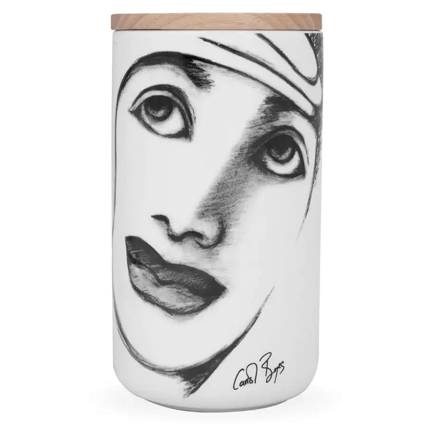 Carrol Boyes White Sketchbook Large Canister With Rubberwood Lid
