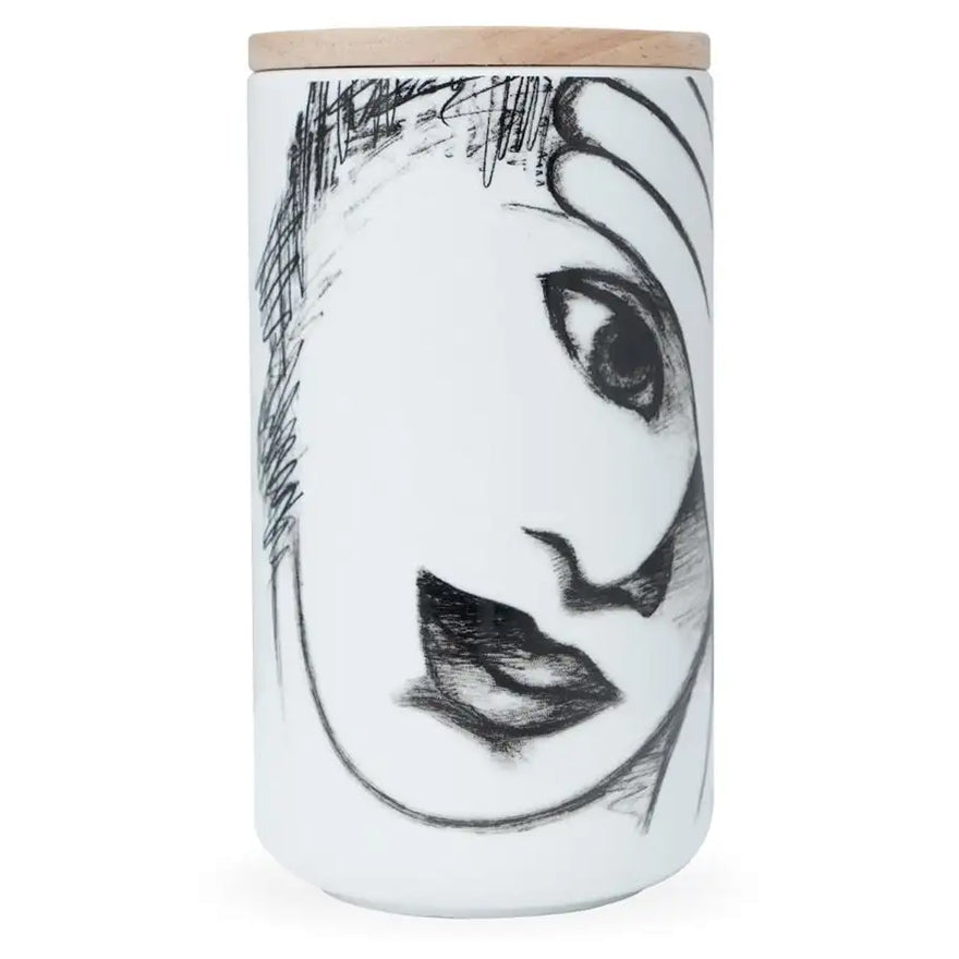 Carrol Boyes White Sketchbook Large Canister With Rubberwood Lid