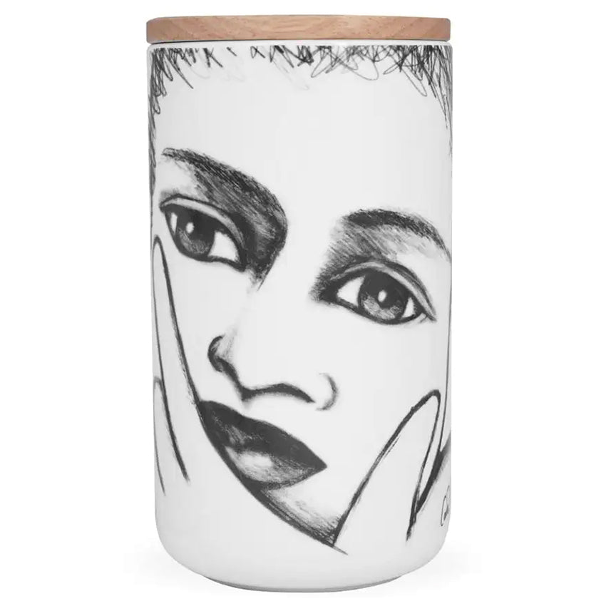 Carrol Boyes White Sketchbook Large Canister With Rubberwood Lid