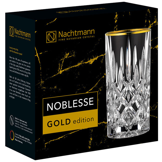 Nachtmann Noblesse Gold Rim Longdrink Glasses, Set of 2