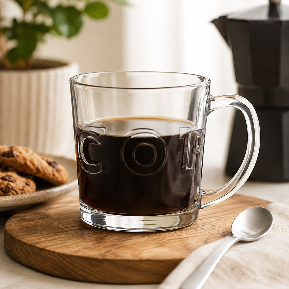 Regent Embossed 'Coffee' Glass Mug, 380ml