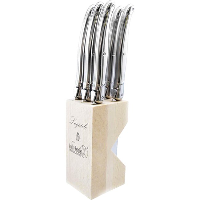 Laguiole by Andre Verdier Stainless Steel Steak Knife Set With Wooden Stand, 6pc