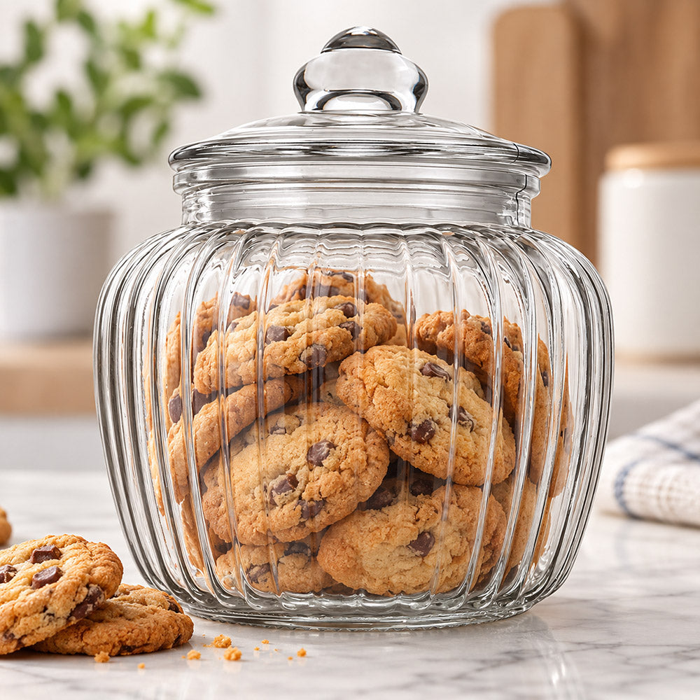 Regent Round Ribbed Glass Canister, 1.4L