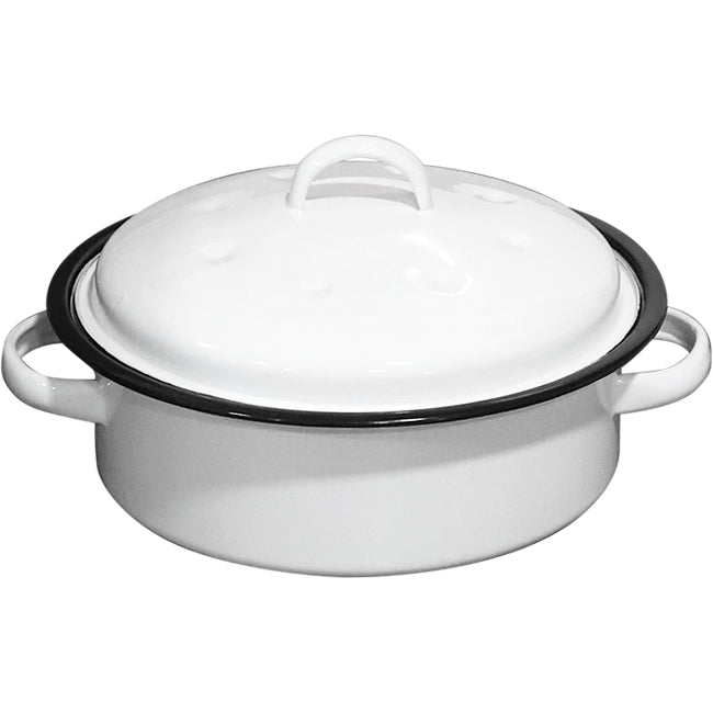 LK's Round Enamel Casserole, White