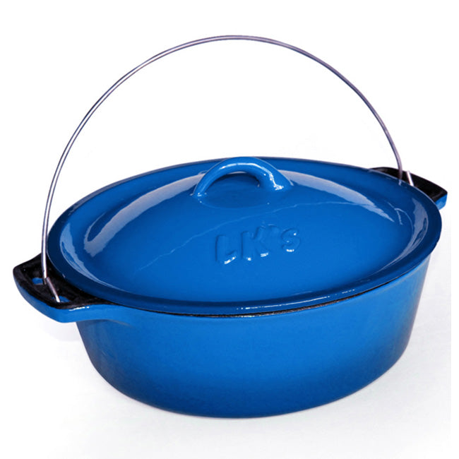 LK's Enamelled Cast Iron Bake And Braai Pot, Blue