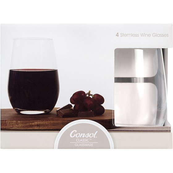 Consol Bordeaux Set Of 4 Stemless Wine Glasses, 480ml