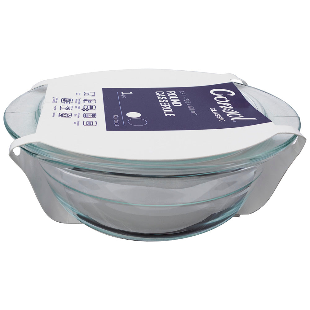 Consol Cordova Round Glass Casserole With Lid, 1.4L