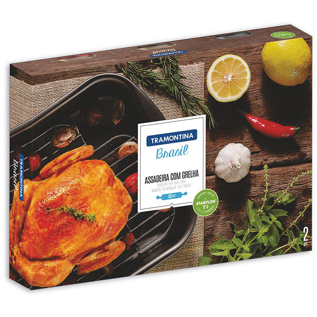 Tramontina Brazil Non-Stick Deep Roasting Pan With Grill, 34cm