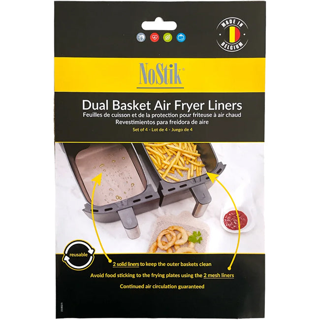 NoStik Reusable Dual Basket Airfryer Liners, Set of 4