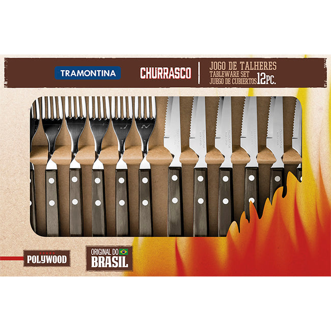 Tramontina Churrasco Boxed Steak Knife & Fork Set, Set Of 12