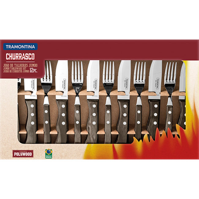 Tramontina Churrasco Jumbo Ergo Steak Knife & Fork Cutlery Set, Set Of 12