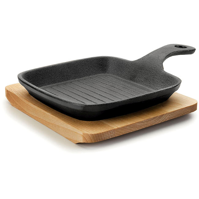 Lacor Magma Square Mini Grill On Wooden Serving Board