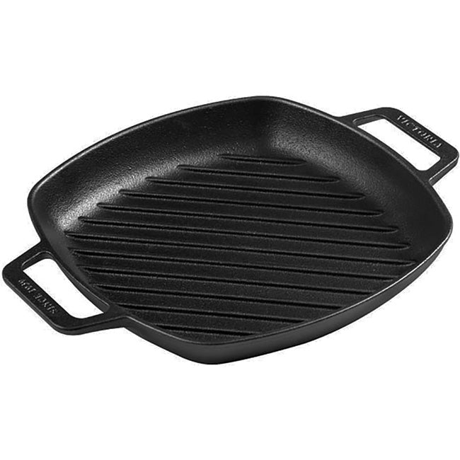 Victoria Enamelled Cast Iron Square Grill Pan with Helper Handles, 26cm