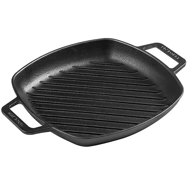 Victoria Enamelled Cast Iron Square Grill Pan With 2 Helper Handles, 26cm