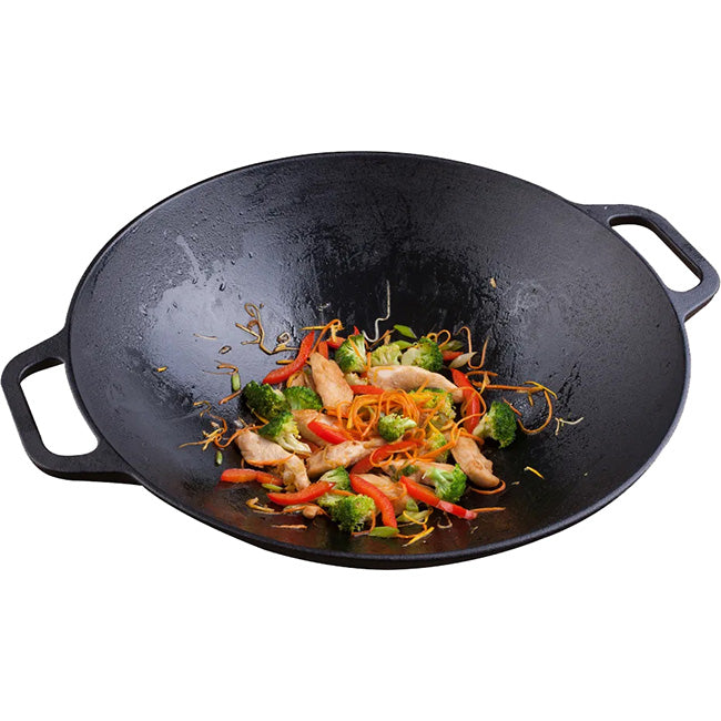 Victoria Seasoned Cast Iron Wok with Handles, 36cm