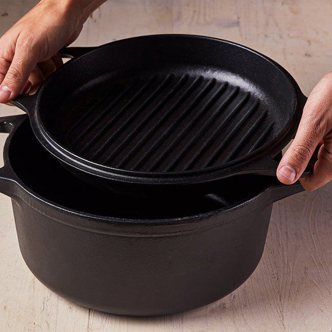 Victoria Seasoned Cast Iron Casserole with Reversible Grill Pan Lid, 5.7L