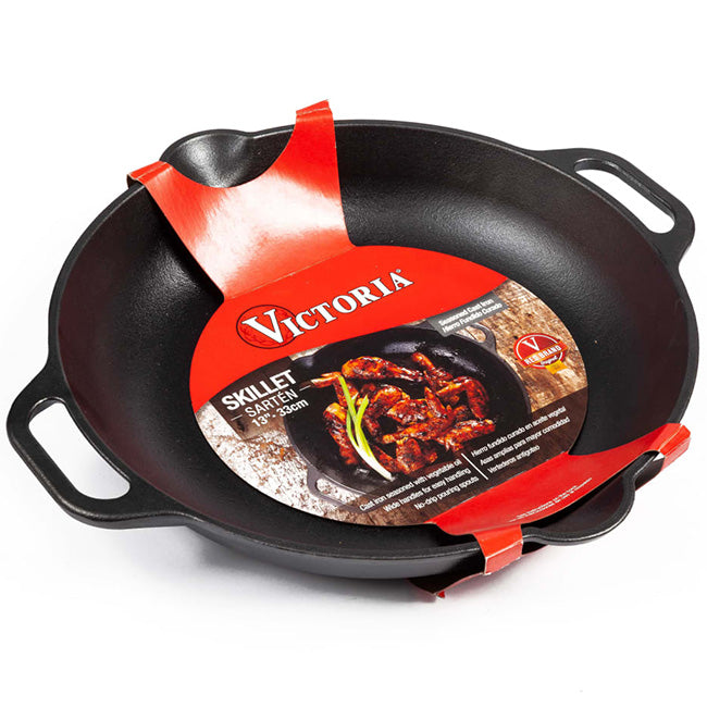 Victoria Enamelled Cast Iron Skillet With Helper Handles, 33cm