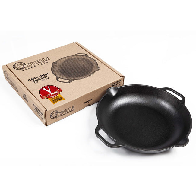 Victoria Enamelled Cast Iron Skillet With Helper Handles, 33cm