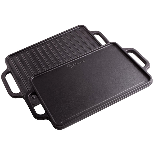 Victoria Seasoned Cast Iron Rectangular Reversible Griddle, 32cm