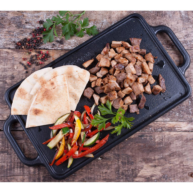 Victoria Seasoned Cast Iron Rectangular Reversible Griddle, 32cm