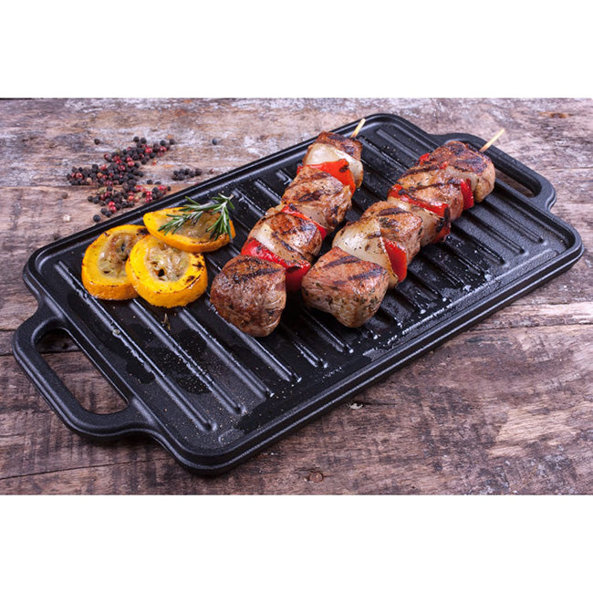 Victoria Seasoned Cast Iron Rectangular Reversible Griddle, 32cm