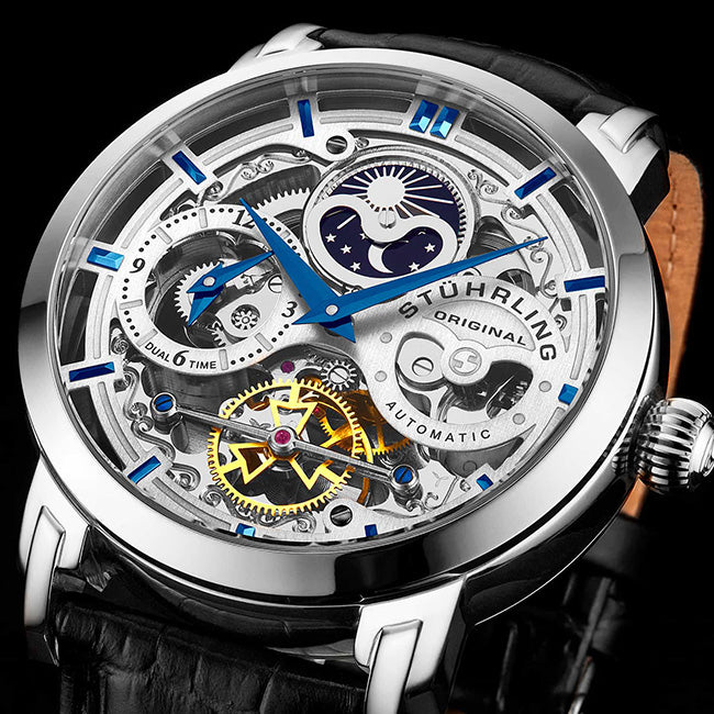 Stuhrling Original Anatol Automatic Dual Time Men's Skeleton Wrist Watch
