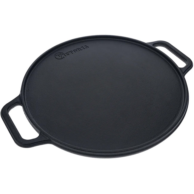 Victoria Seasoned Round Reversible Cast Iron Griddle, 32cm