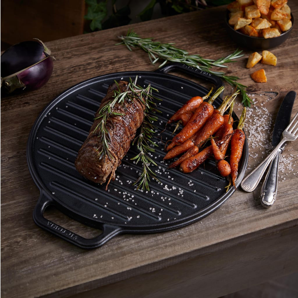 Victoria Enamelled Round Reversible Cast Iron Griddle, 32cm