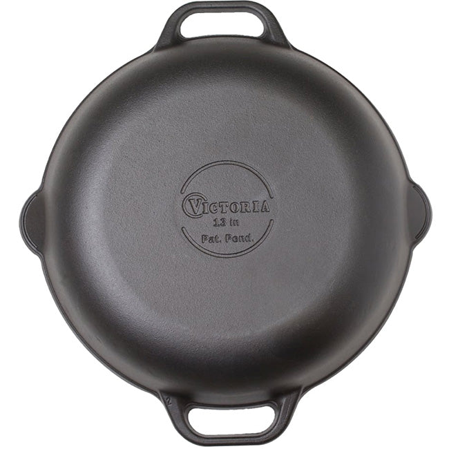 Victoria Seasoned Cast Iron Skillet With Helper Handles, 33cm