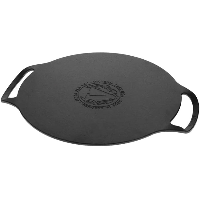 Victoria Seasoned Cast Iron Pizza Pan with Helper Handles, 38cm
