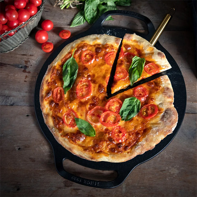 Victoria Enamelled Cast Iron Pizza Pan with Helper Handles, 38cm