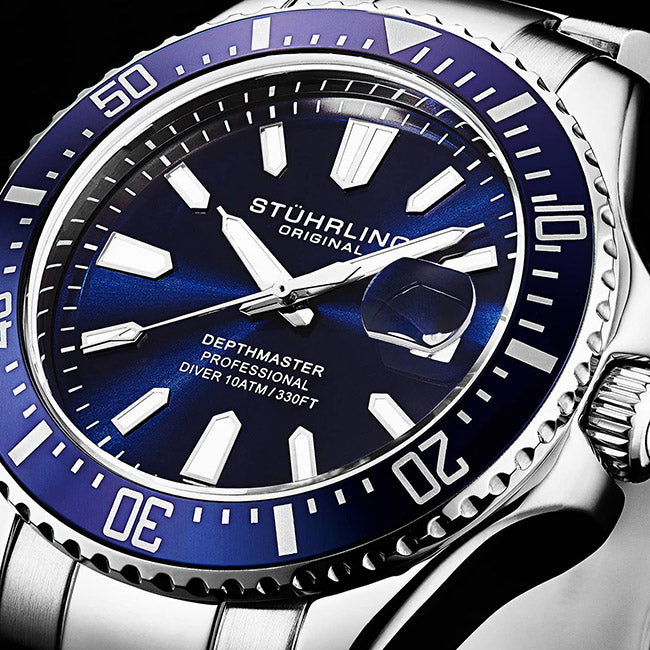 Stuhrling Original Depthmaster Blue 100m Men's Automatic Wrist Watch