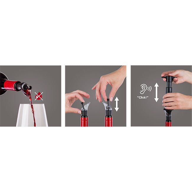 Vacu Vin Black Wine Server And Stoppers, Set of 2