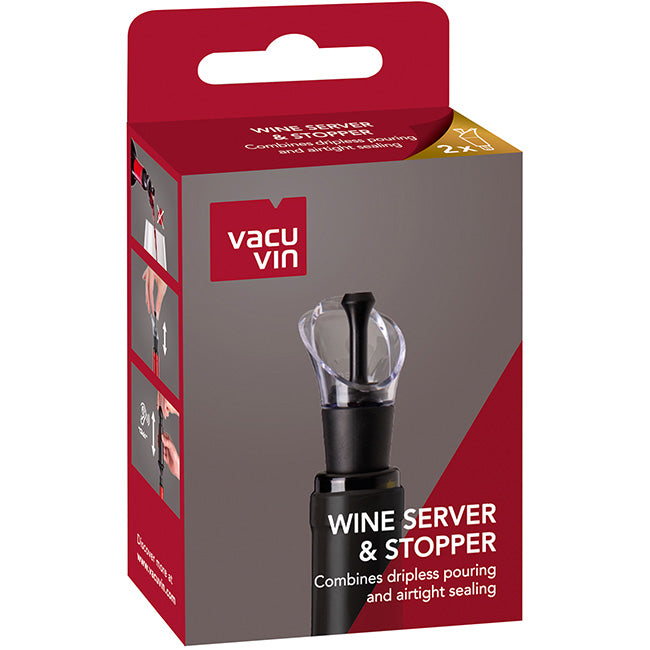 Vacu Vin Black Wine Server And Stoppers, Set of 2