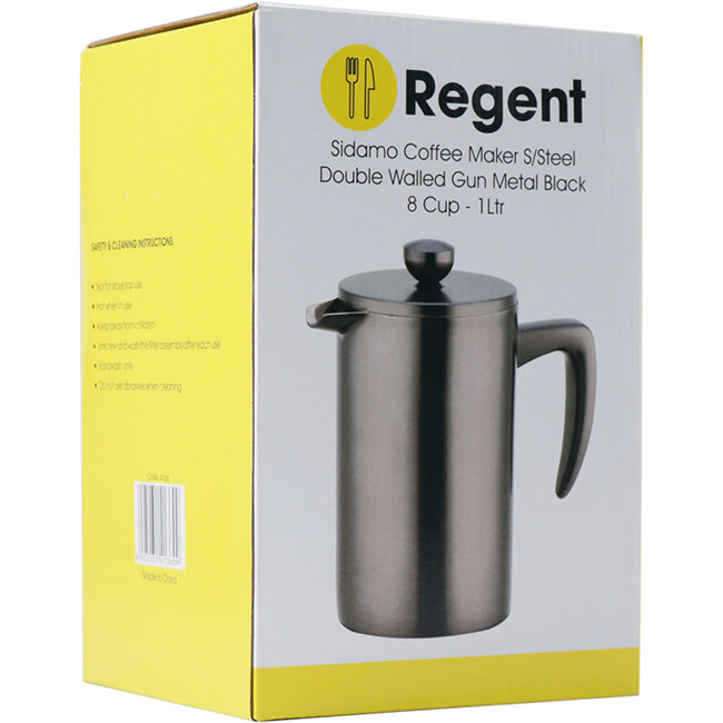 Regent Sidamo 8 Cup Double Walled Stainless Steel Coffee Plunger, 1L