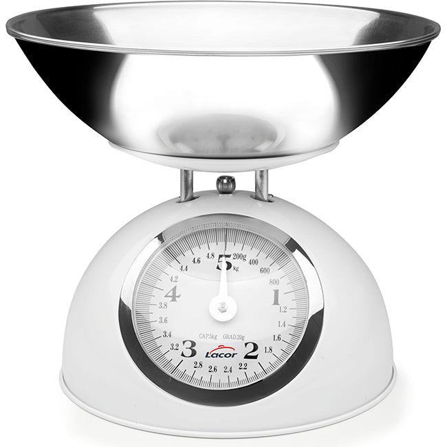 Lacor 5kg Retro White Kitchen Scale With Stainless Steel Bowl
