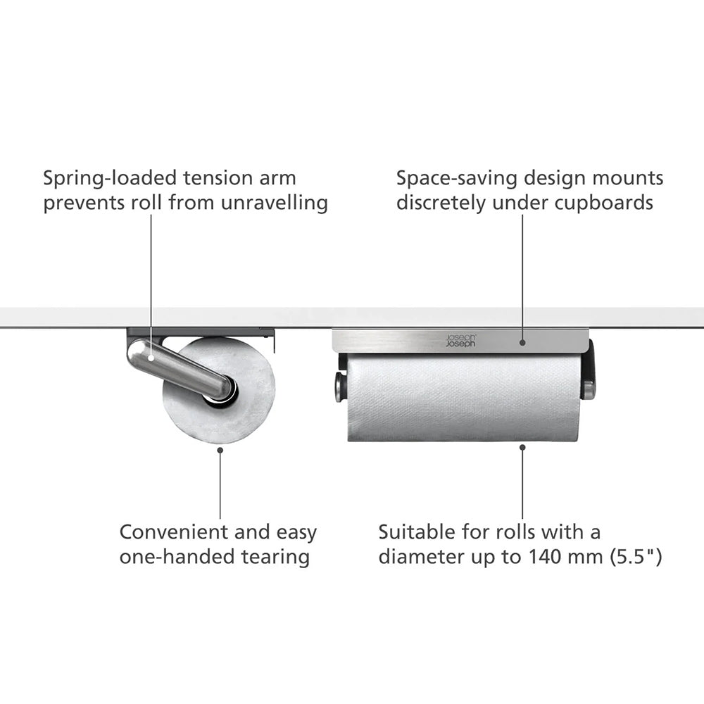 Joseph Joseph RollGrip Under-Shelf Stainless-Steel Kitchen Roll Holder