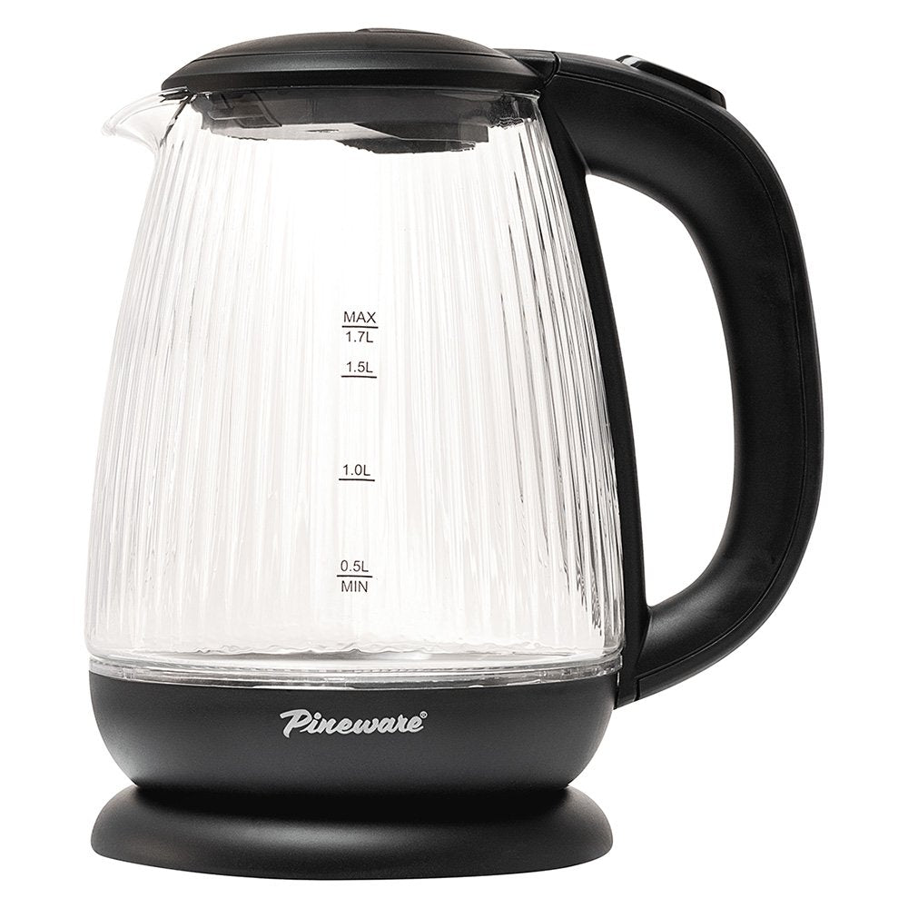 Pineware Cordless Ribbed Glass Kettle, 1.7L