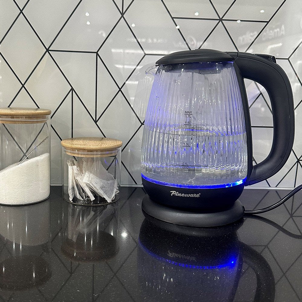 Pineware Cordless Ribbed Glass Kettle, 1.7L