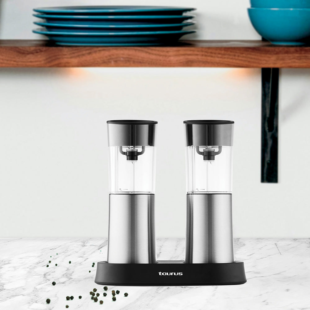 Taurus Stainless Steel Rechargeable Salt & Pepper Grinder Set