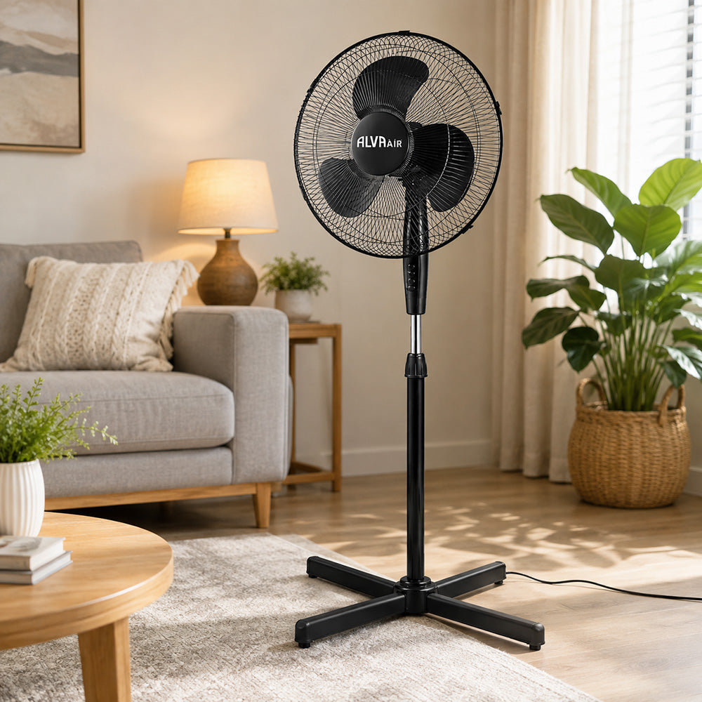 Alva 40cm Telescopic Black Standing Fan