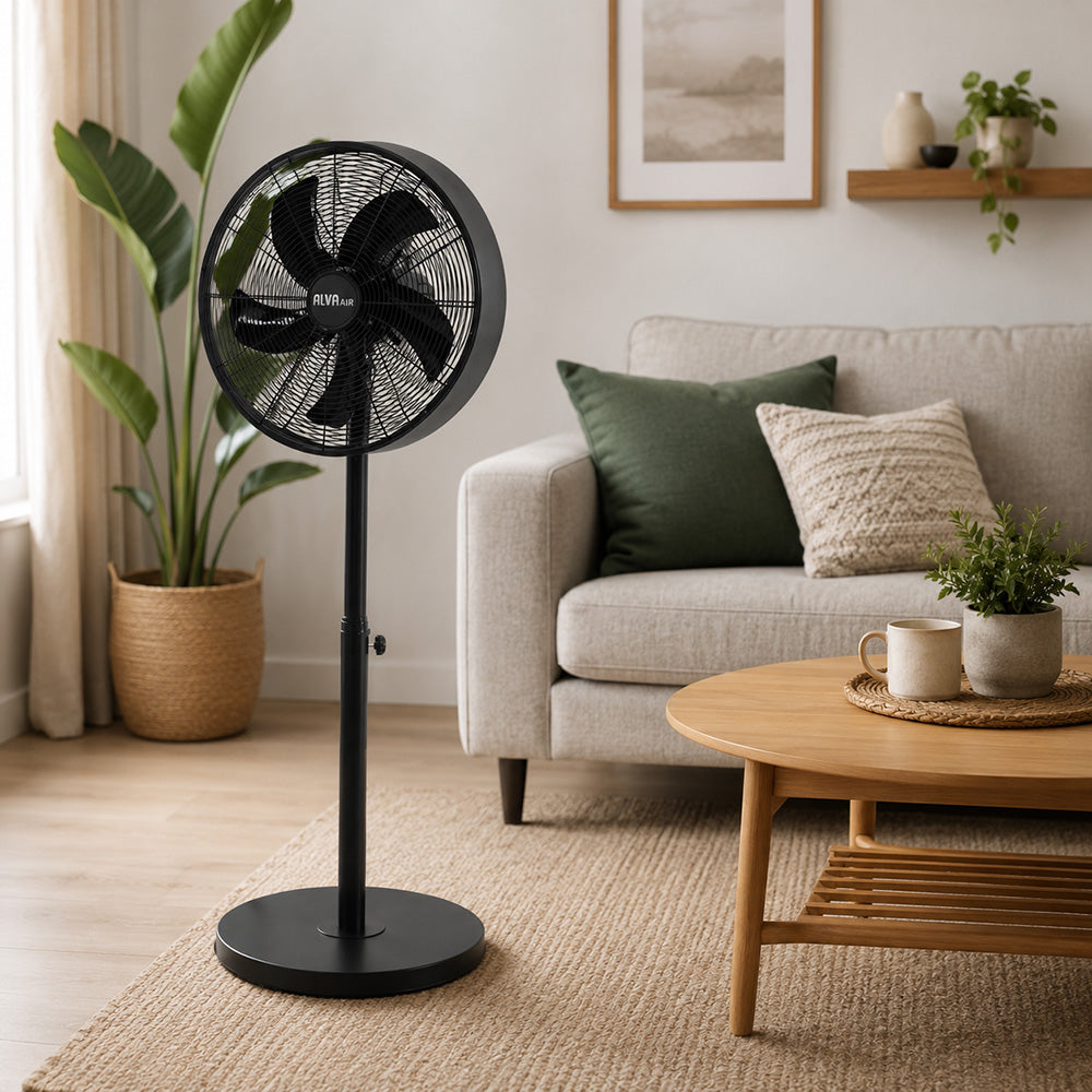Alva 40cm Telescopic Matte Black Drum Standing Fan