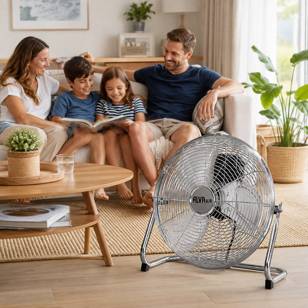 Alva 50cm High Velocity Chrome Floor Fan