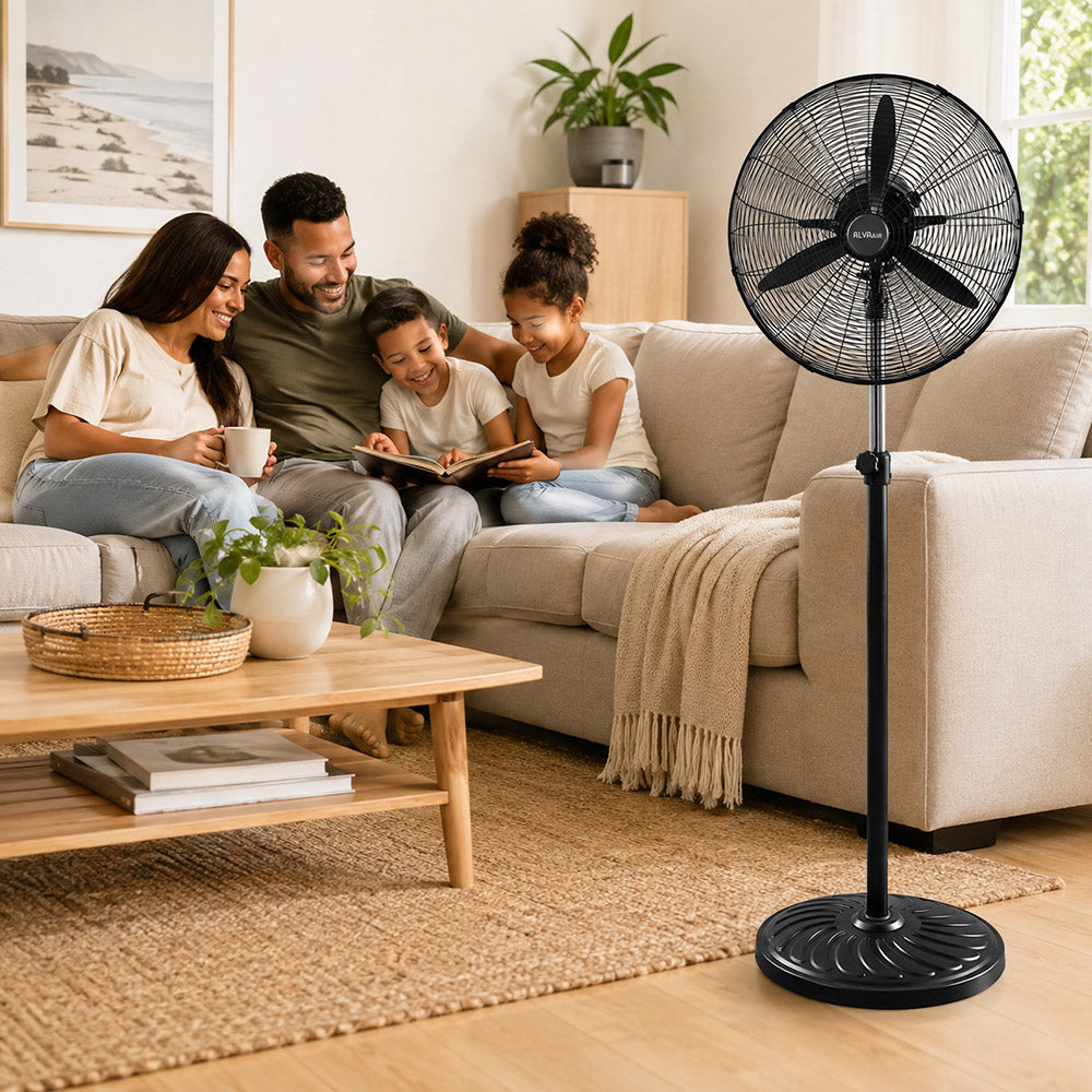 Alva 50cm Matte Black Metal Telescopic Industrial Standing Fan