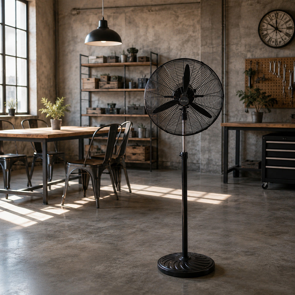 Alva 65cm Matte Black Metal Telescopic Industrial Standing Fan