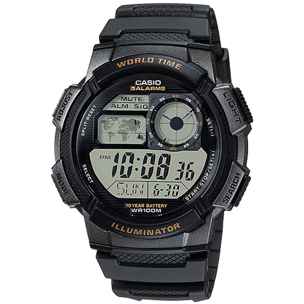 Casio Standard World Time 100m Mens Digital Wrist Watch, AE-1000W