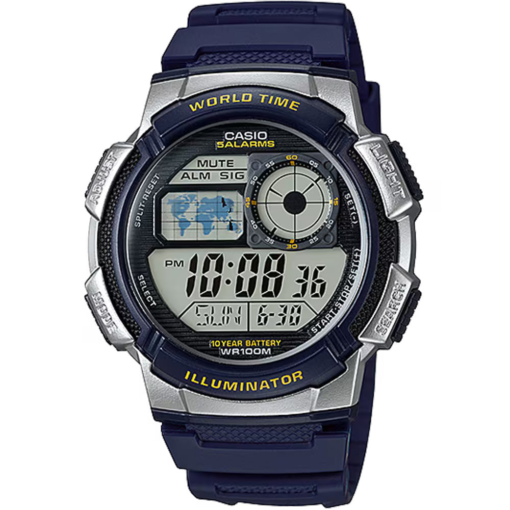 Casio Standard World Time 100m Mens Digital Wrist Watch, AE-1000W