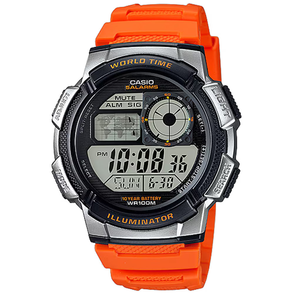 Casio Standard World Time 100m Mens Digital Wrist Watch, AE-1000W
