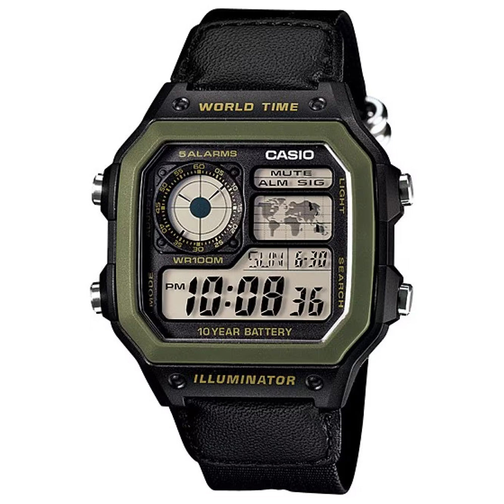 Casio Standard Men's 100m World Time Digital Wrist Watch, AE-1200WHB