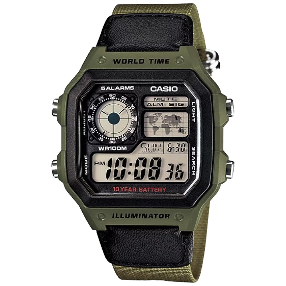 Casio Standard Men's 100m World Time Digital Wrist Watch, AE-1200WHB